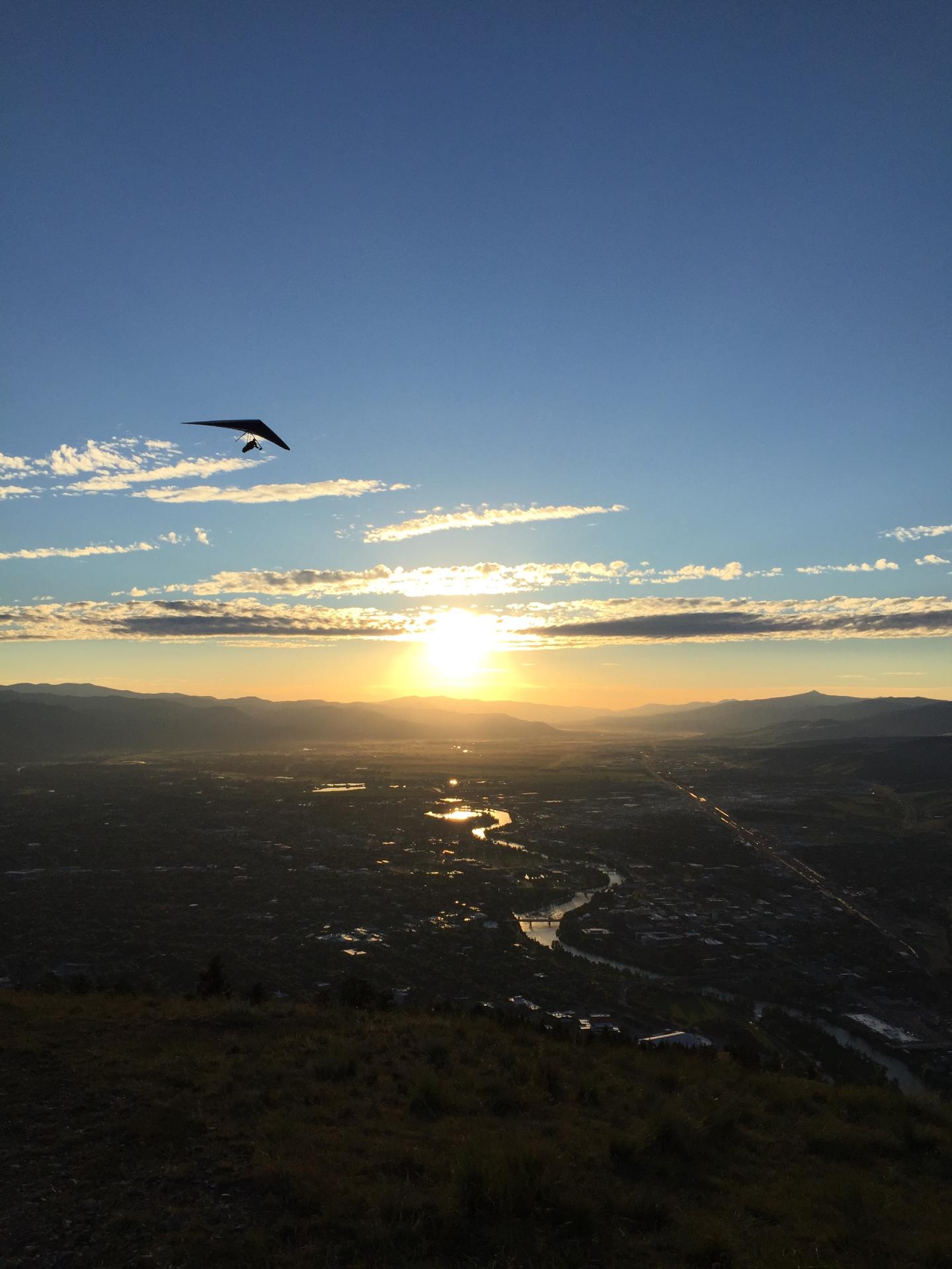 hang glider at sunset
